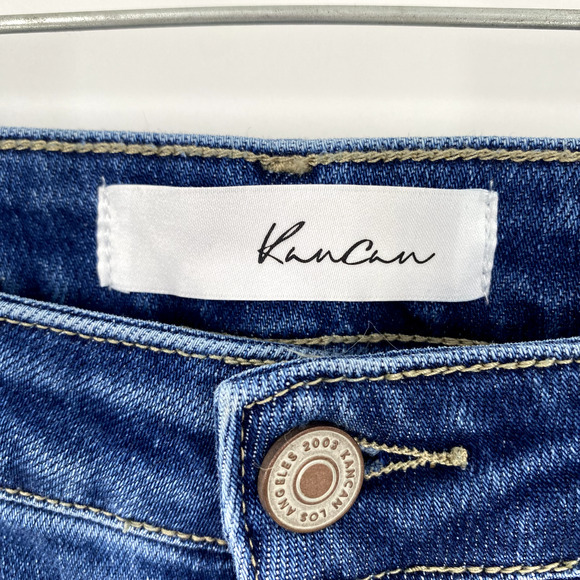 Kancan High Rise Flare Jeans Raw Hem Womens Sz 11/29 Blue Denim Front‎ Seam Boho - Picture 3 of 12